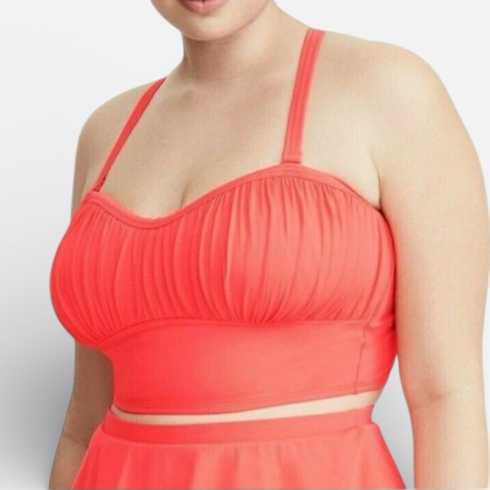 Torrid Coral Ruched Tankini Swim Top